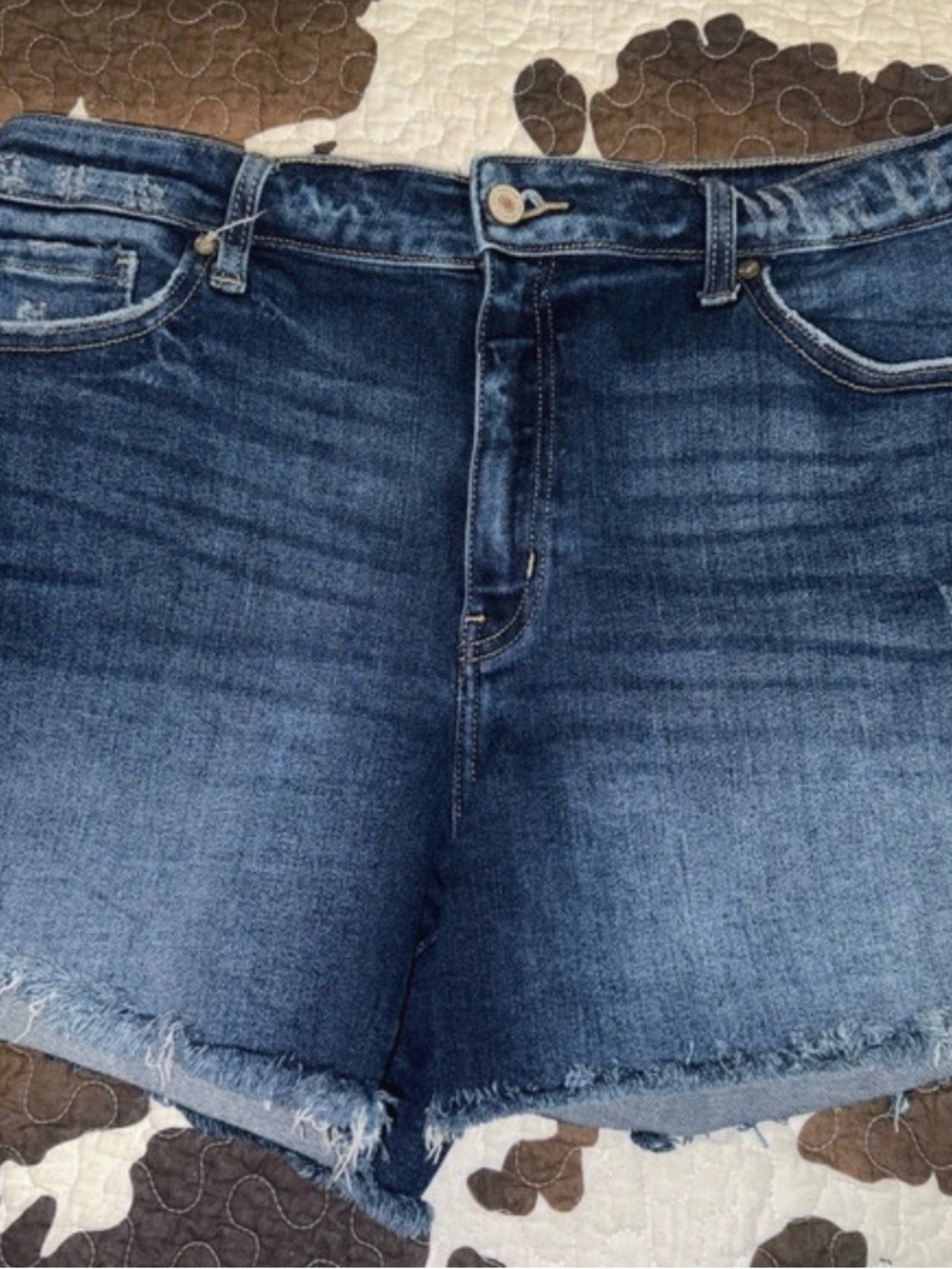 KanCan Mid-Rise Dark Blue Frayed Denim Shorts